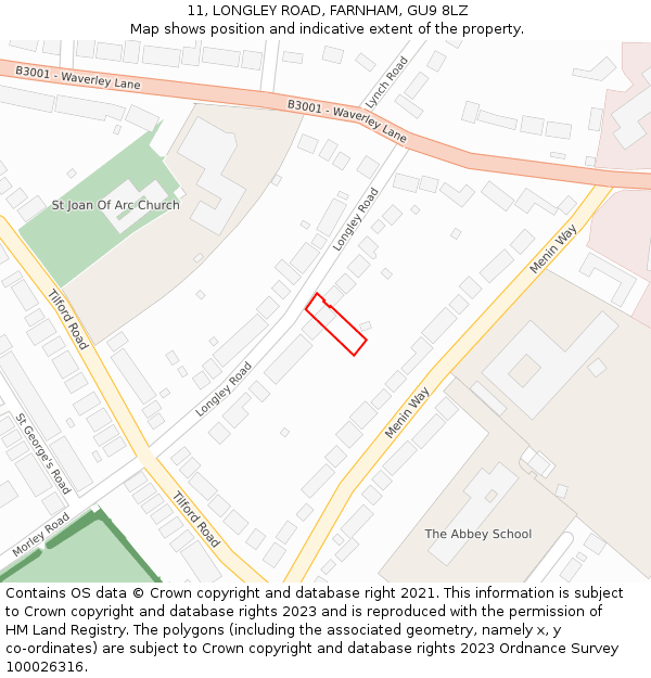 11, LONGLEY ROAD, FARNHAM, GU9 8LZ: Location map and indicative extent of plot