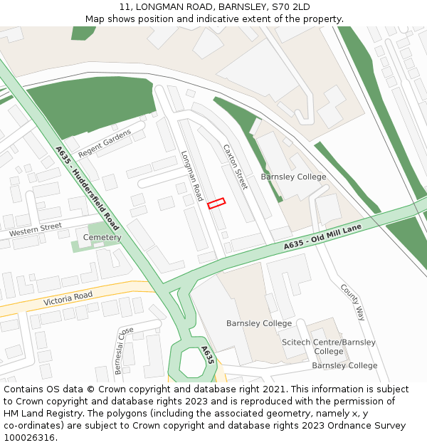 11, LONGMAN ROAD, BARNSLEY, S70 2LD: Location map and indicative extent of plot