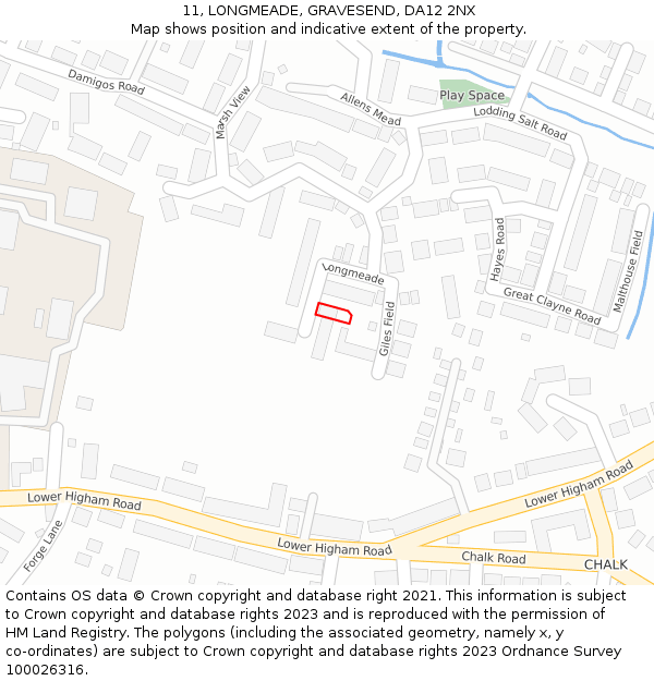 11, LONGMEADE, GRAVESEND, DA12 2NX: Location map and indicative extent of plot