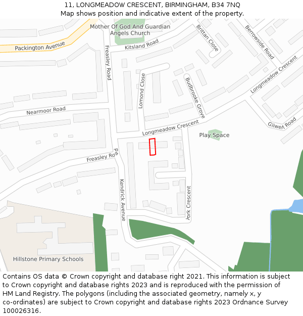 11, LONGMEADOW CRESCENT, BIRMINGHAM, B34 7NQ: Location map and indicative extent of plot
