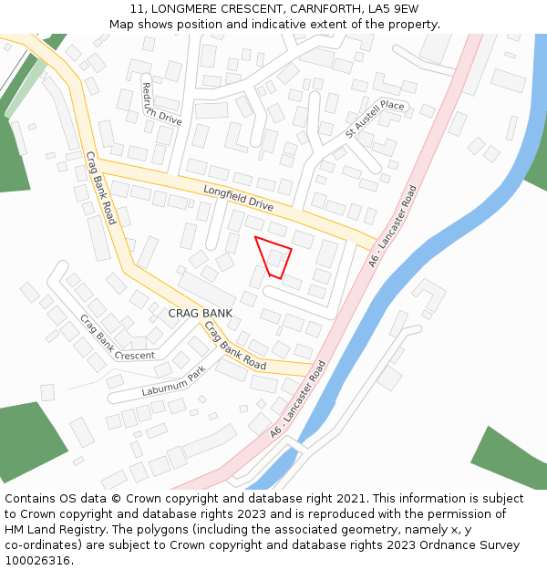 11, LONGMERE CRESCENT, CARNFORTH, LA5 9EW: Location map and indicative extent of plot