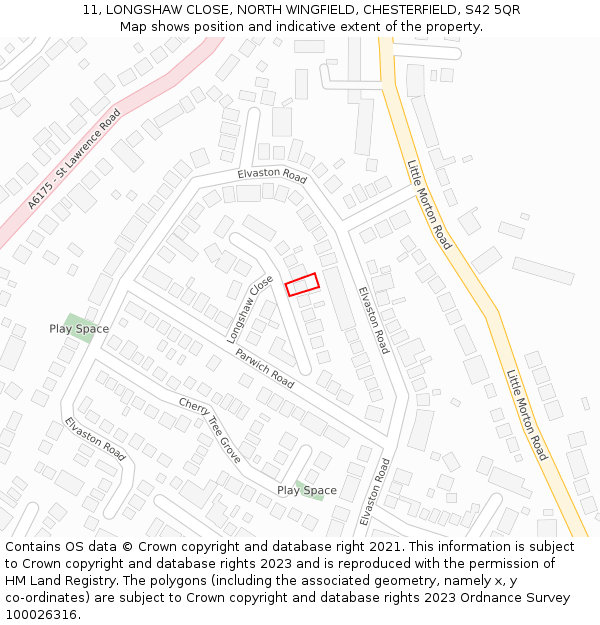 11, LONGSHAW CLOSE, NORTH WINGFIELD, CHESTERFIELD, S42 5QR: Location map and indicative extent of plot