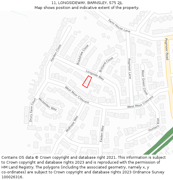 11, LONGSIDEWAY, BARNSLEY, S75 2JL: Location map and indicative extent of plot