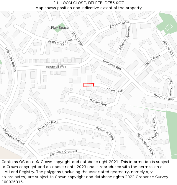 11, LOOM CLOSE, BELPER, DE56 0GZ: Location map and indicative extent of plot