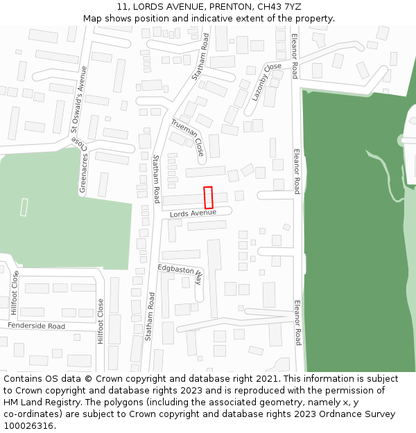 11, LORDS AVENUE, PRENTON, CH43 7YZ: Location map and indicative extent of plot