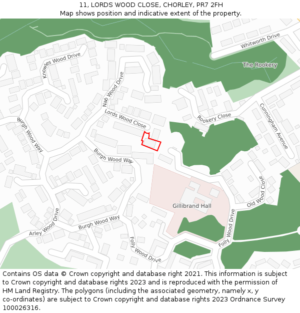 11, LORDS WOOD CLOSE, CHORLEY, PR7 2FH: Location map and indicative extent of plot