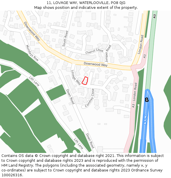 11, LOVAGE WAY, WATERLOOVILLE, PO8 0JG: Location map and indicative extent of plot