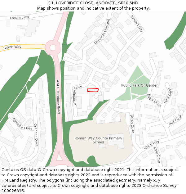 11, LOVERIDGE CLOSE, ANDOVER, SP10 5ND: Location map and indicative extent of plot