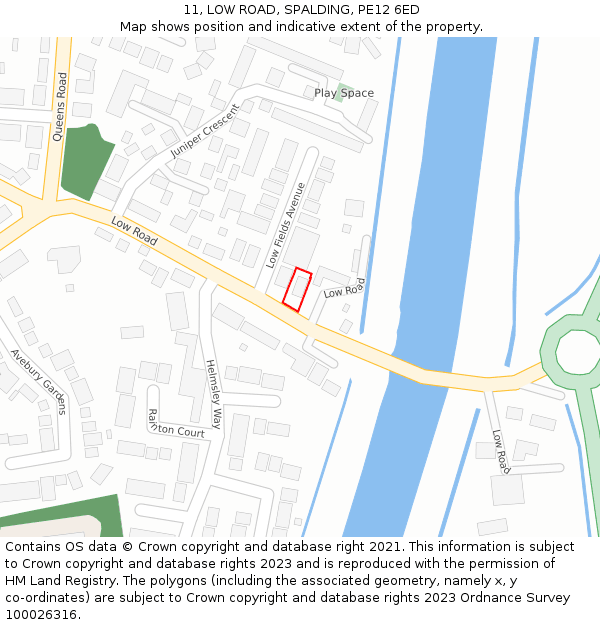 11, LOW ROAD, SPALDING, PE12 6ED: Location map and indicative extent of plot