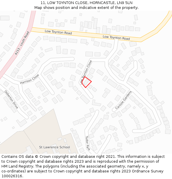 11, LOW TOYNTON CLOSE, HORNCASTLE, LN9 5LN: Location map and indicative extent of plot