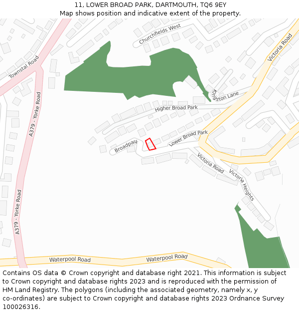 11, LOWER BROAD PARK, DARTMOUTH, TQ6 9EY: Location map and indicative extent of plot
