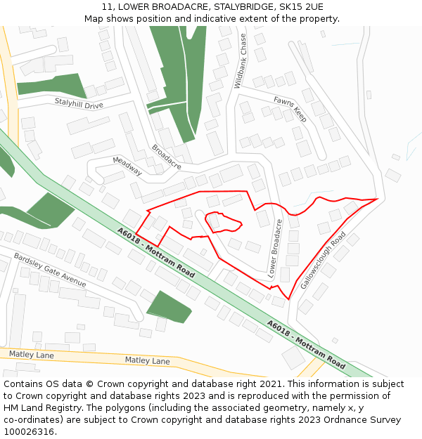11, LOWER BROADACRE, STALYBRIDGE, SK15 2UE: Location map and indicative extent of plot