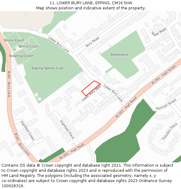 11, LOWER BURY LANE, EPPING, CM16 5HA: Location map and indicative extent of plot