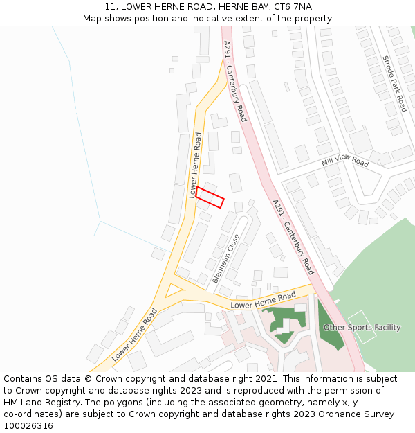 11, LOWER HERNE ROAD, HERNE BAY, CT6 7NA: Location map and indicative extent of plot