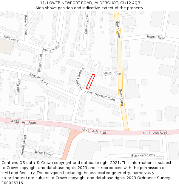 11, LOWER NEWPORT ROAD, ALDERSHOT, GU12 4QB: Location map and indicative extent of plot