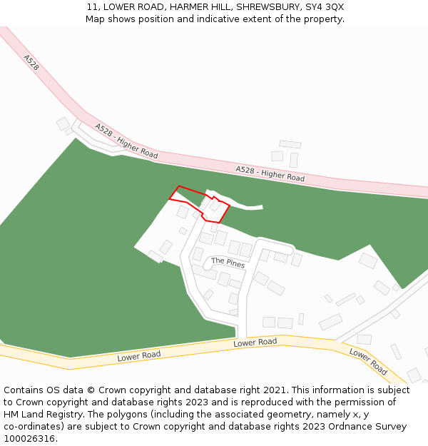 11, LOWER ROAD, HARMER HILL, SHREWSBURY, SY4 3QX: Location map and indicative extent of plot