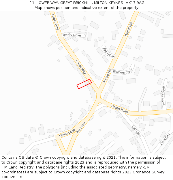 11, LOWER WAY, GREAT BRICKHILL, MILTON KEYNES, MK17 9AG: Location map and indicative extent of plot