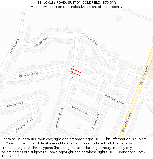 11, LOXLEY ROAD, SUTTON COLDFIELD, B75 5NY: Location map and indicative extent of plot