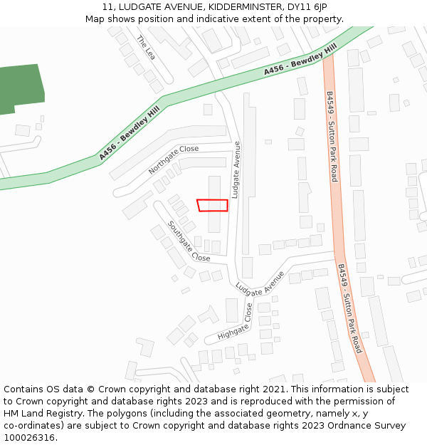 11, LUDGATE AVENUE, KIDDERMINSTER, DY11 6JP: Location map and indicative extent of plot