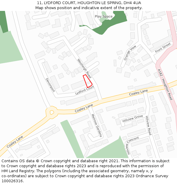 11, LYDFORD COURT, HOUGHTON LE SPRING, DH4 4UA: Location map and indicative extent of plot