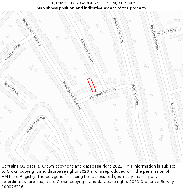 11, LYMINGTON GARDENS, EPSOM, KT19 0LY: Location map and indicative extent of plot