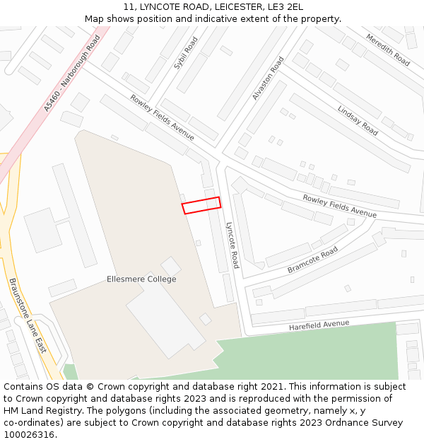 11, LYNCOTE ROAD, LEICESTER, LE3 2EL: Location map and indicative extent of plot