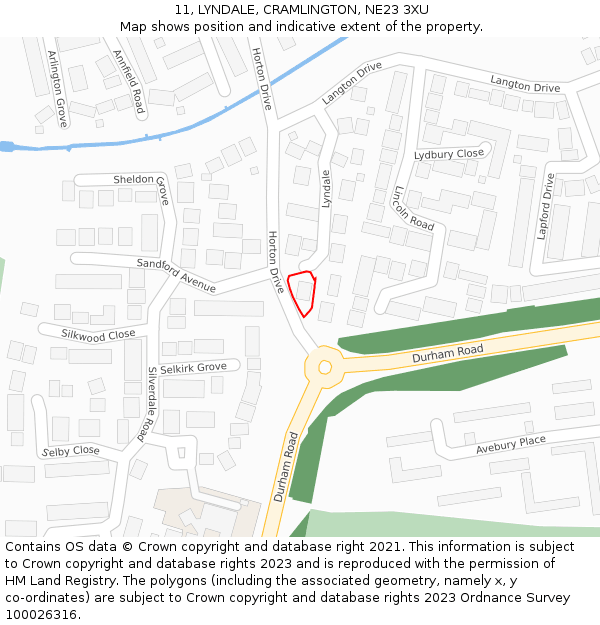 11, LYNDALE, CRAMLINGTON, NE23 3XU: Location map and indicative extent of plot