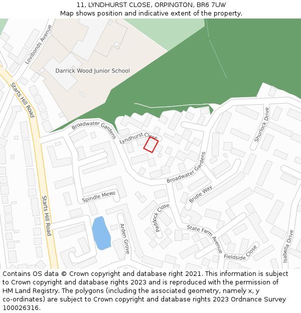 11, LYNDHURST CLOSE, ORPINGTON, BR6 7UW: Location map and indicative extent of plot
