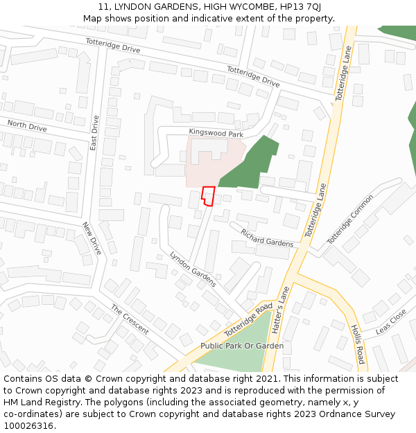 11, LYNDON GARDENS, HIGH WYCOMBE, HP13 7QJ: Location map and indicative extent of plot