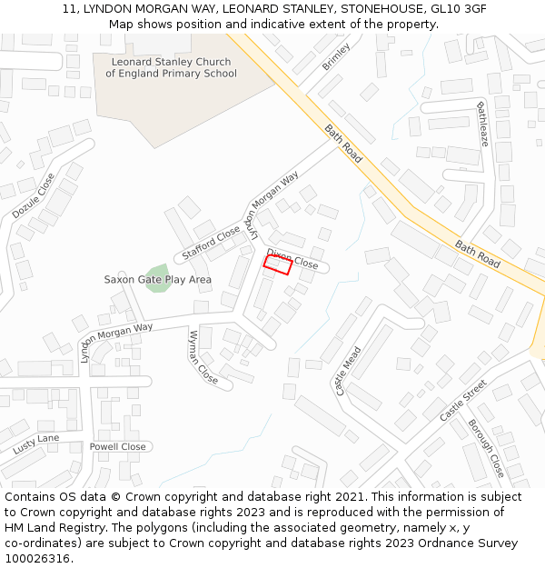 11, LYNDON MORGAN WAY, LEONARD STANLEY, STONEHOUSE, GL10 3GF: Location map and indicative extent of plot