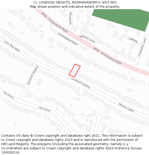 11, LYNWOOD HEIGHTS, RICKMANSWORTH, WD3 4ED: Location map and indicative extent of plot