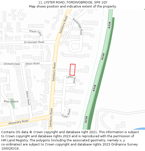 11, LYSTER ROAD, FORDINGBRIDGE, SP6 1QY: Location map and indicative extent of plot