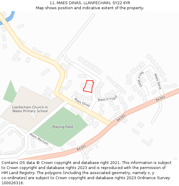 11, MAES DINAS, LLANFECHAIN, SY22 6YR: Location map and indicative extent of plot