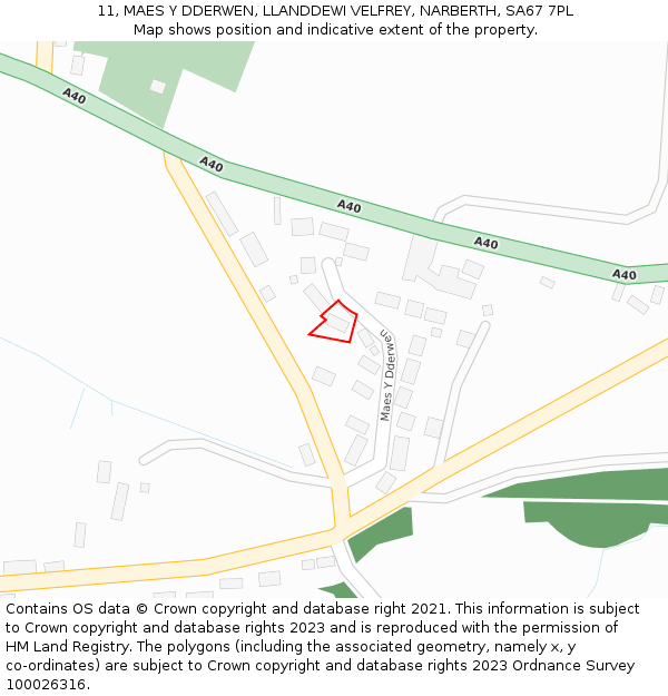 11, MAES Y DDERWEN, LLANDDEWI VELFREY, NARBERTH, SA67 7PL: Location map and indicative extent of plot