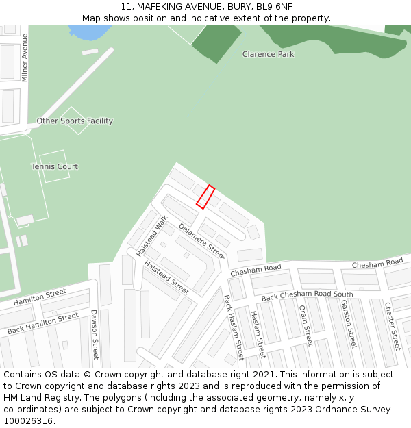 11, MAFEKING AVENUE, BURY, BL9 6NF: Location map and indicative extent of plot