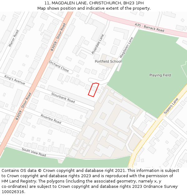 11, MAGDALEN LANE, CHRISTCHURCH, BH23 1PH: Location map and indicative extent of plot