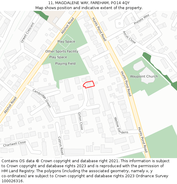 11, MAGDALENE WAY, FAREHAM, PO14 4QY: Location map and indicative extent of plot
