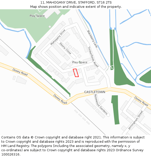 11, MAHOGANY DRIVE, STAFFORD, ST16 2TS: Location map and indicative extent of plot