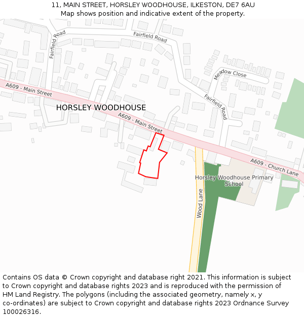 11, MAIN STREET, HORSLEY WOODHOUSE, ILKESTON, DE7 6AU: Location map and indicative extent of plot
