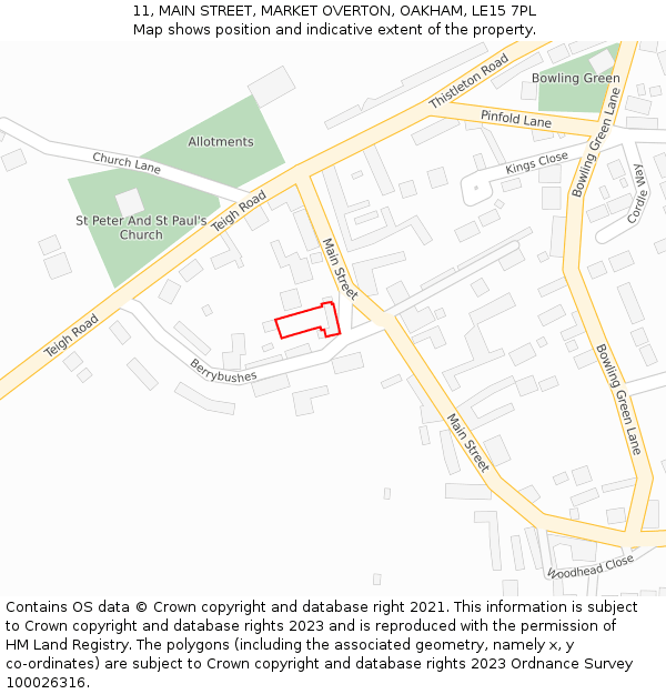 11, MAIN STREET, MARKET OVERTON, OAKHAM, LE15 7PL: Location map and indicative extent of plot