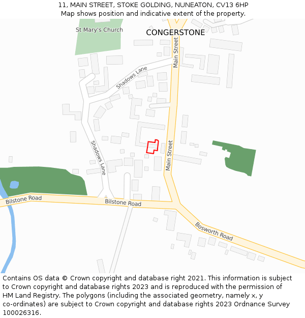 11, MAIN STREET, STOKE GOLDING, NUNEATON, CV13 6HP: Location map and indicative extent of plot