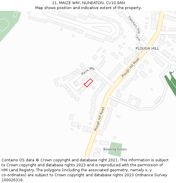 11, MAIZE WAY, NUNEATON, CV10 9AN: Location map and indicative extent of plot