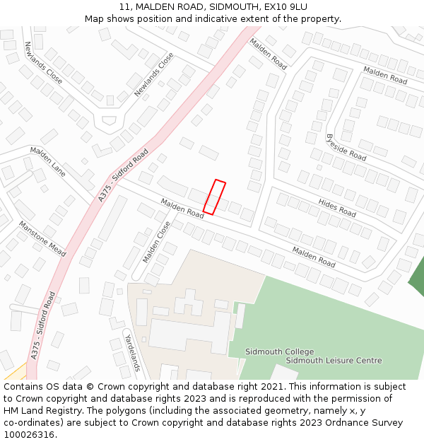 11, MALDEN ROAD, SIDMOUTH, EX10 9LU: Location map and indicative extent of plot