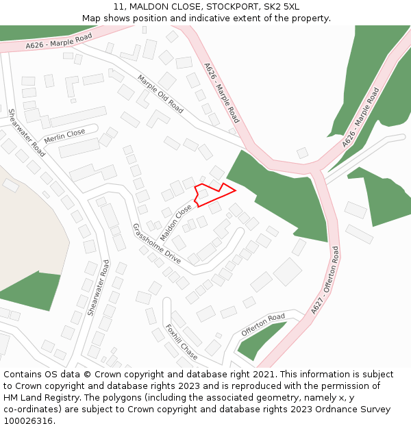 11, MALDON CLOSE, STOCKPORT, SK2 5XL: Location map and indicative extent of plot