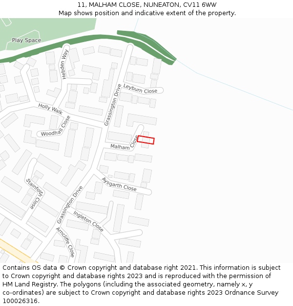 11, MALHAM CLOSE, NUNEATON, CV11 6WW: Location map and indicative extent of plot