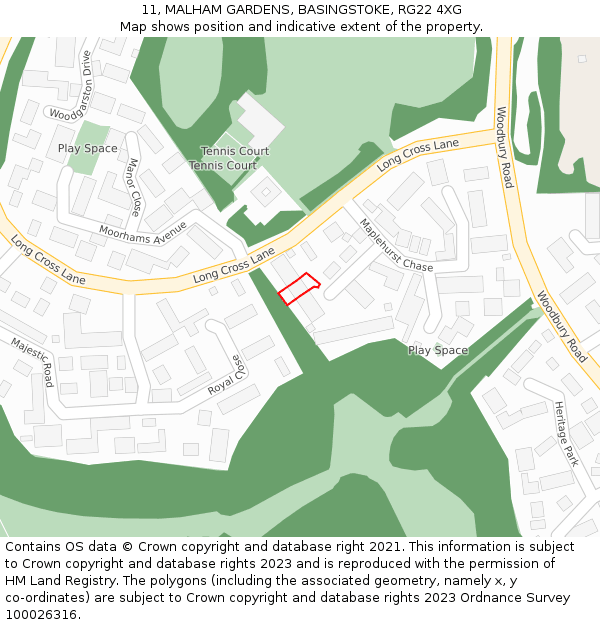 11, MALHAM GARDENS, BASINGSTOKE, RG22 4XG: Location map and indicative extent of plot