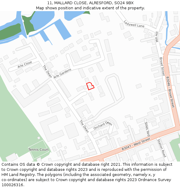 11, MALLARD CLOSE, ALRESFORD, SO24 9BX: Location map and indicative extent of plot