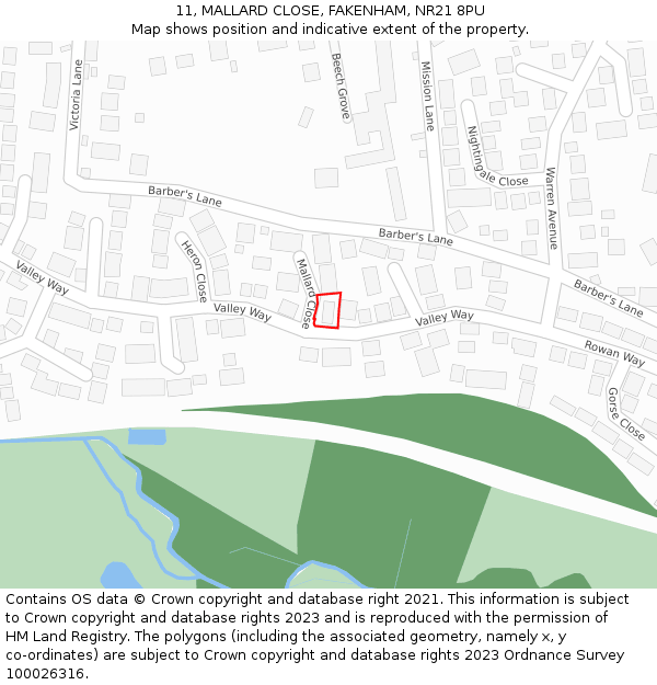 11, MALLARD CLOSE, FAKENHAM, NR21 8PU: Location map and indicative extent of plot