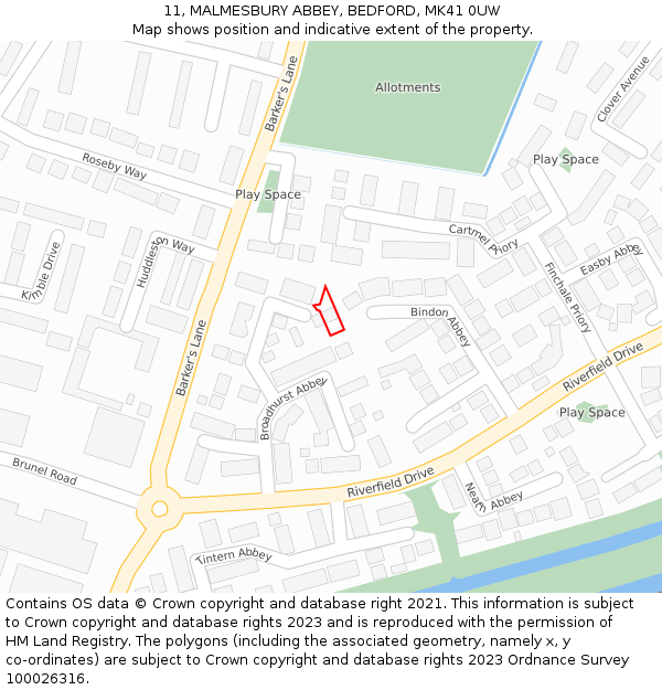 11, MALMESBURY ABBEY, BEDFORD, MK41 0UW: Location map and indicative extent of plot