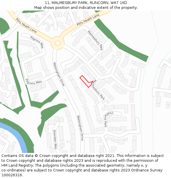 11, MALMESBURY PARK, RUNCORN, WA7 1XD: Location map and indicative extent of plot